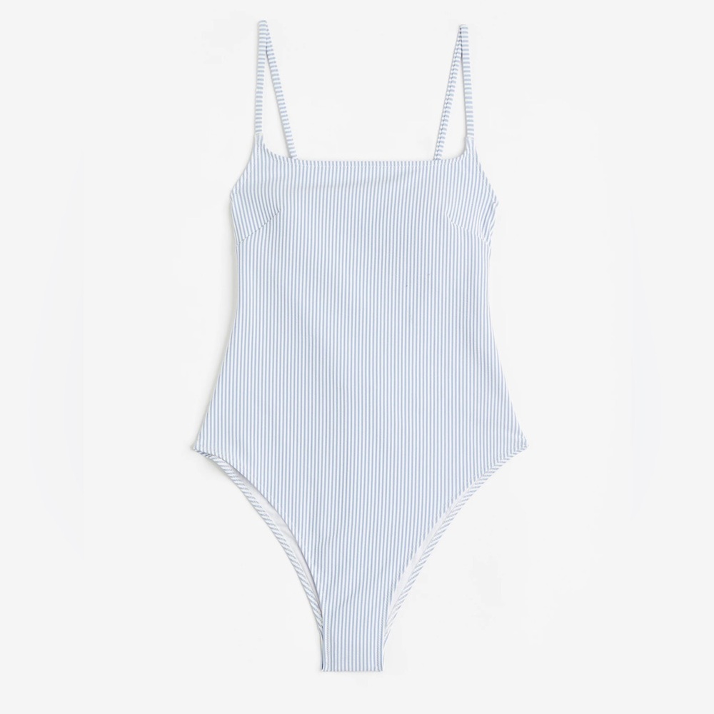 H&M Seersucker One-Piece Swimsuit – Light Blue Stripe – Size L
